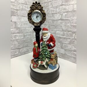 Vintage Santa Holiday Clock with LED Lighted Christmas Tree Retired Large 19”